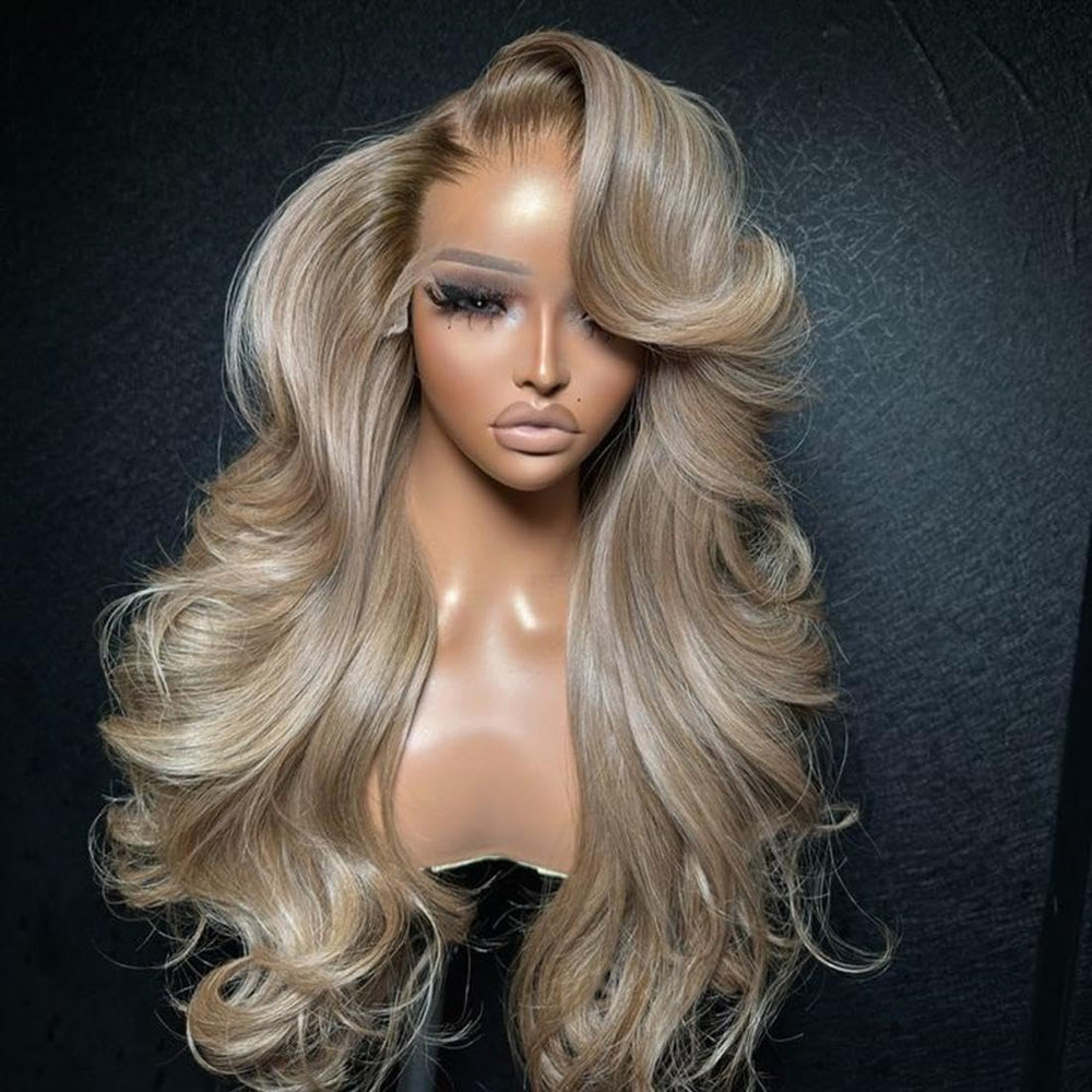 abgese front view ombre ash blonde wig showing natural hairline and shine
