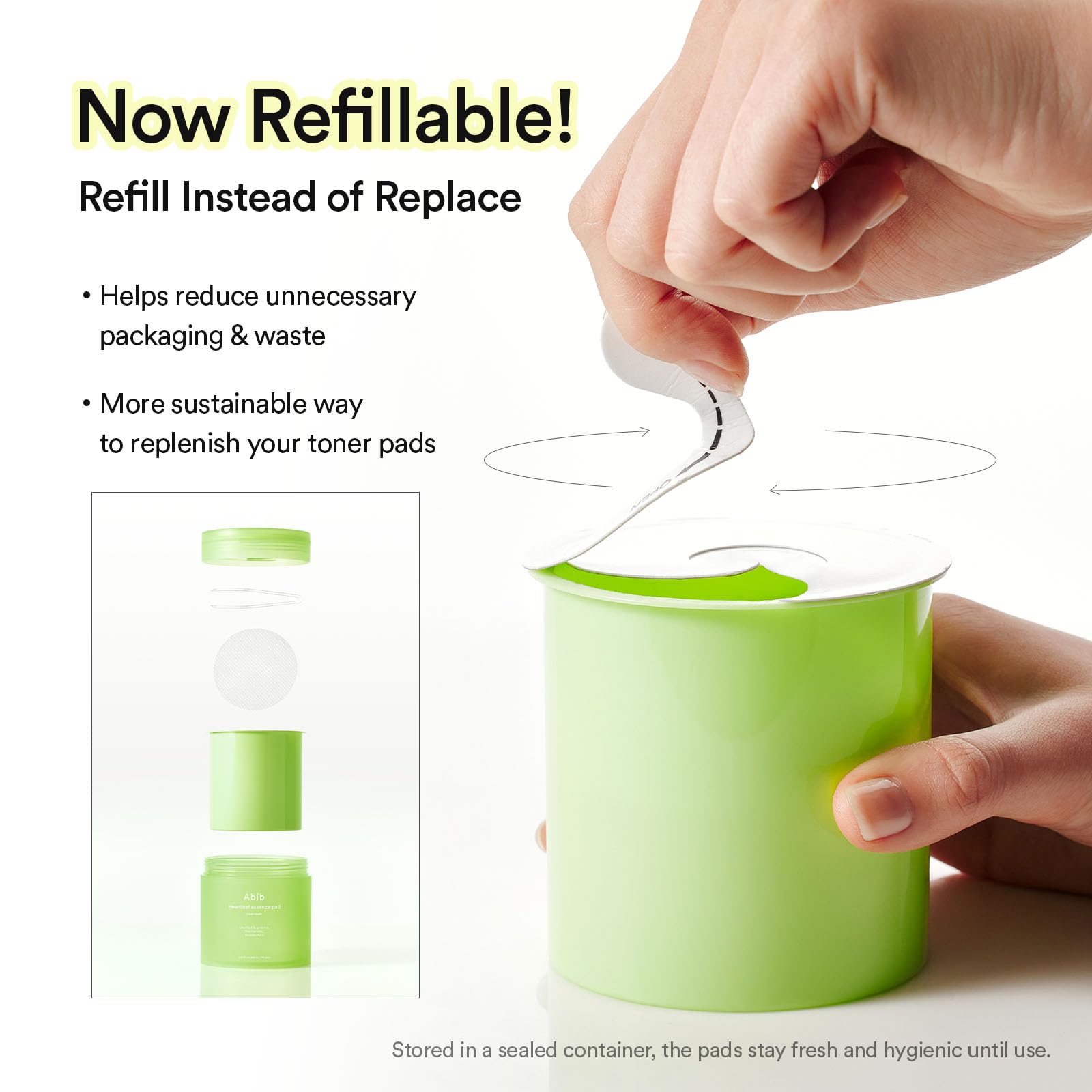 Close-up of Abib pad label and ingredients highlighting transparency and trust benefit