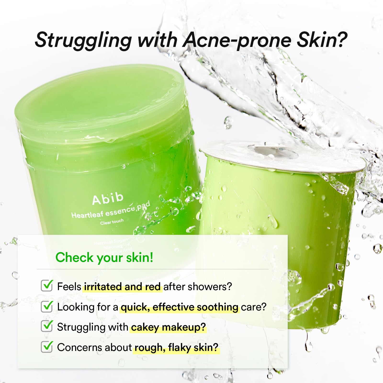 Abib heartleaf pad soaked with essence showing hydration and ready-to-use benefit