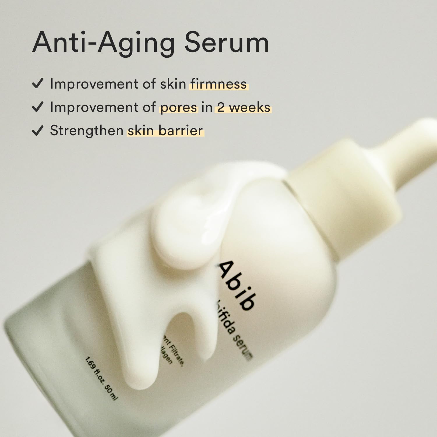 Abib serum texture close-up displaying lightweight, absorbent emulsion