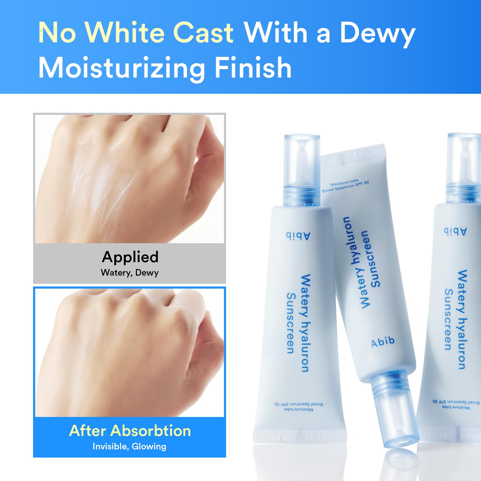 Abib dispensing sunscreen from tube to hand demonstrating easy application