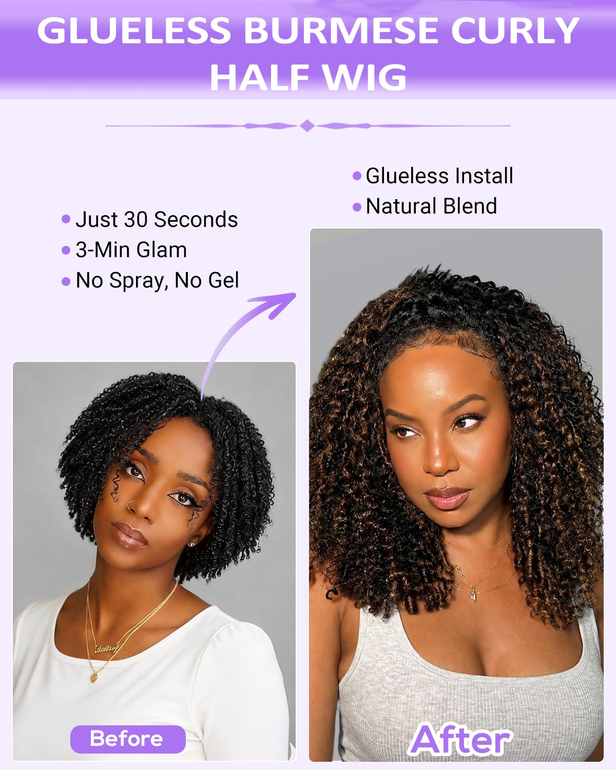 Abijale close-up of spiral curly ends shows soft texture and springy hold for defined curls