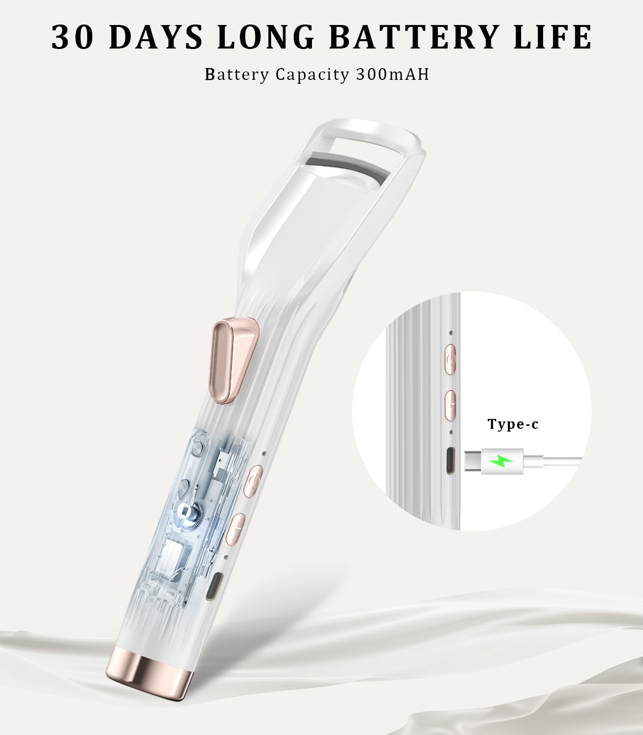 Acavado heated curler shaping lashes demonstrating a lifted, long-lasting curl