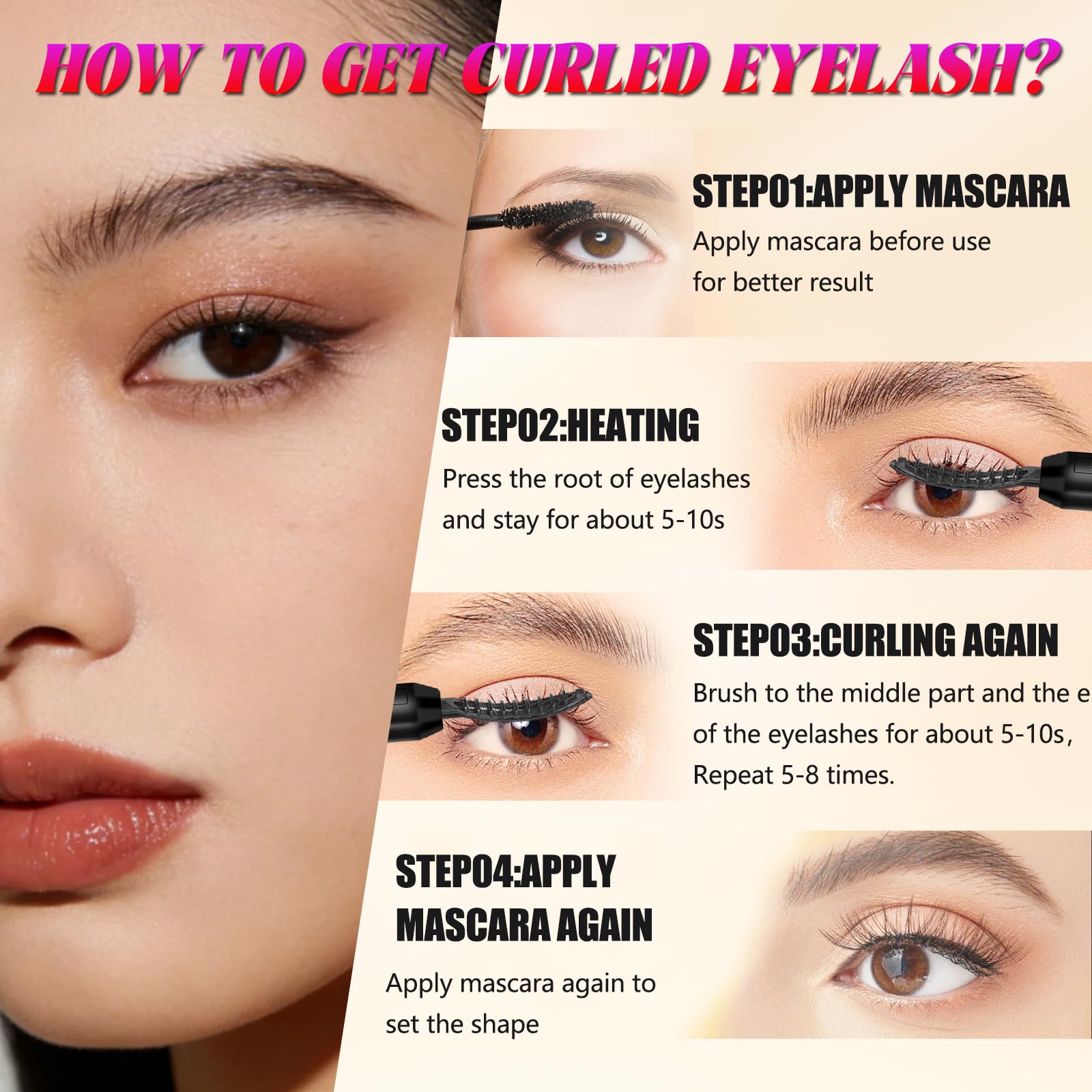 Acavado curling lashes in use demonstrating smooth lift for fuller look