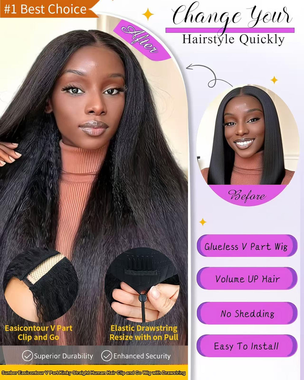 Acbhoa close-up of kinky straight texture highlighting soft, tangle-free hair