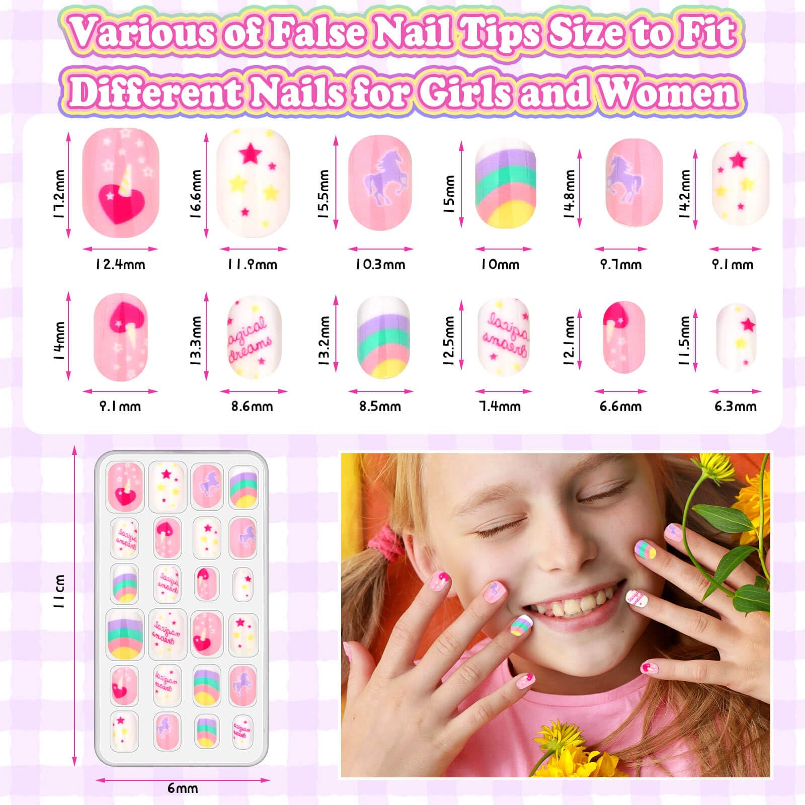 Acejoz child hands applying press-on nails demonstrating quick, safe use