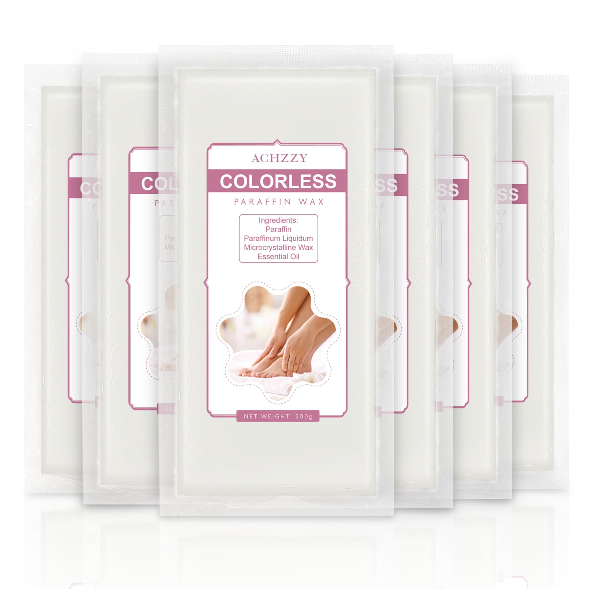 Achzzy front packaging showing six unscented wax blocks for easy storage and use