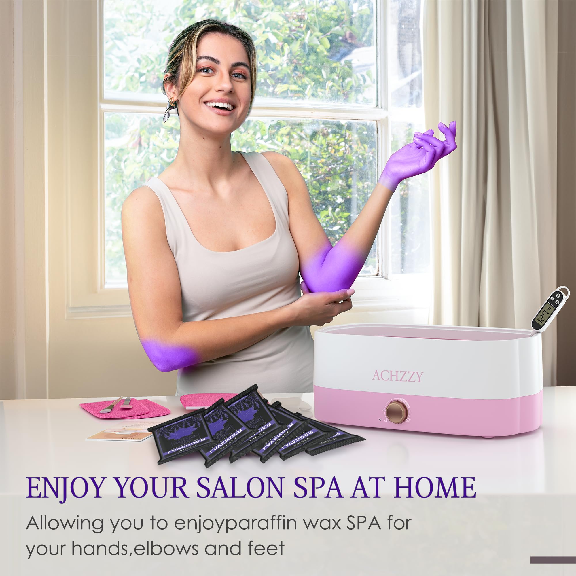 Relaxing spa scene with Achzzy wax blocks creating a calming treatment