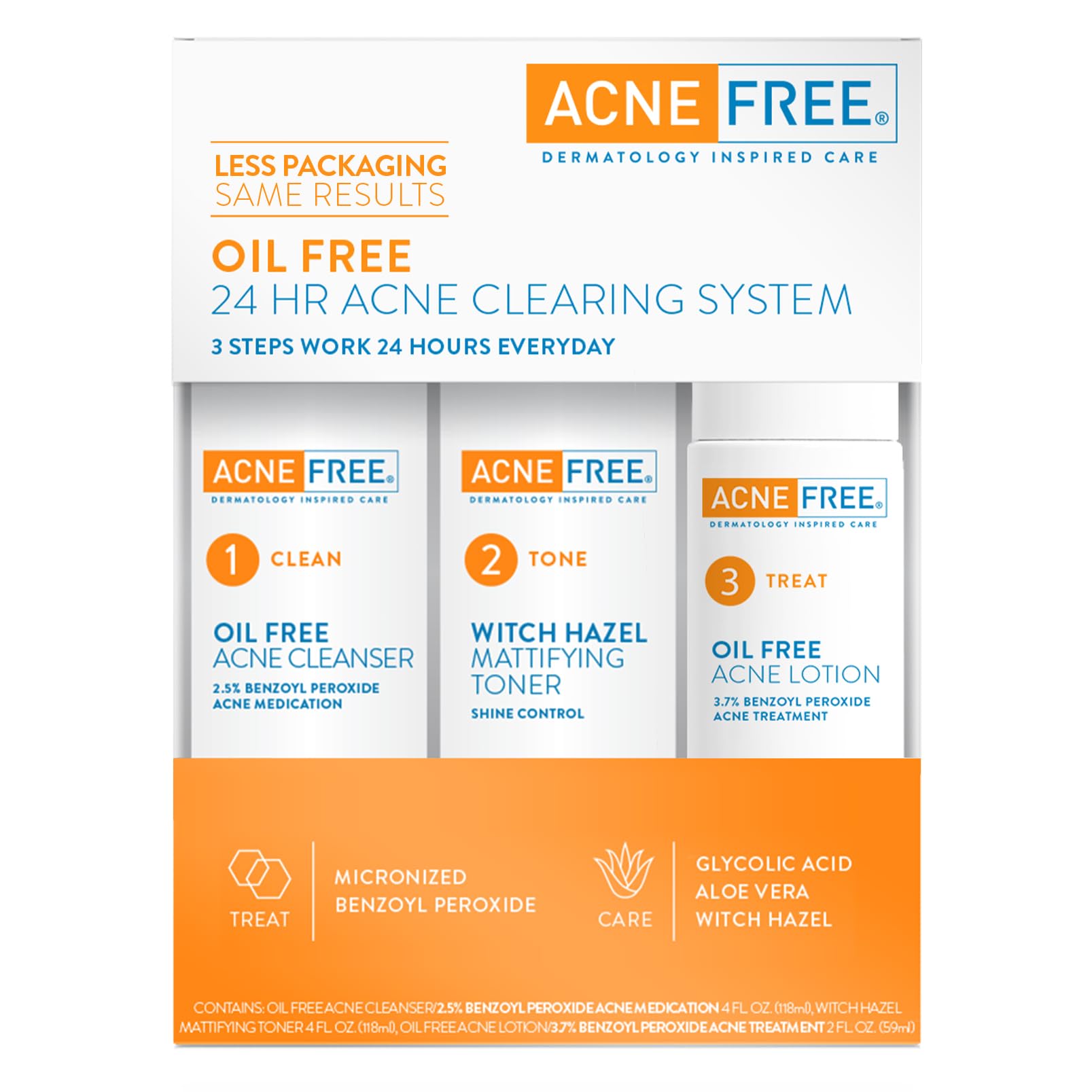 AcneFree ingredient close-up with witch hazel and aloe emphasizing soothing action