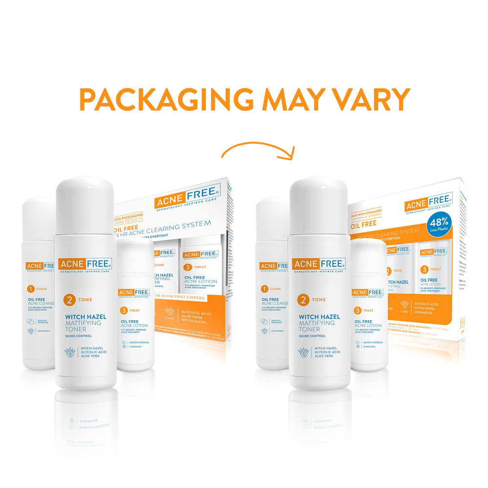 AcneFree kit displayed on bathroom shelf to show actual size and 60-day supply