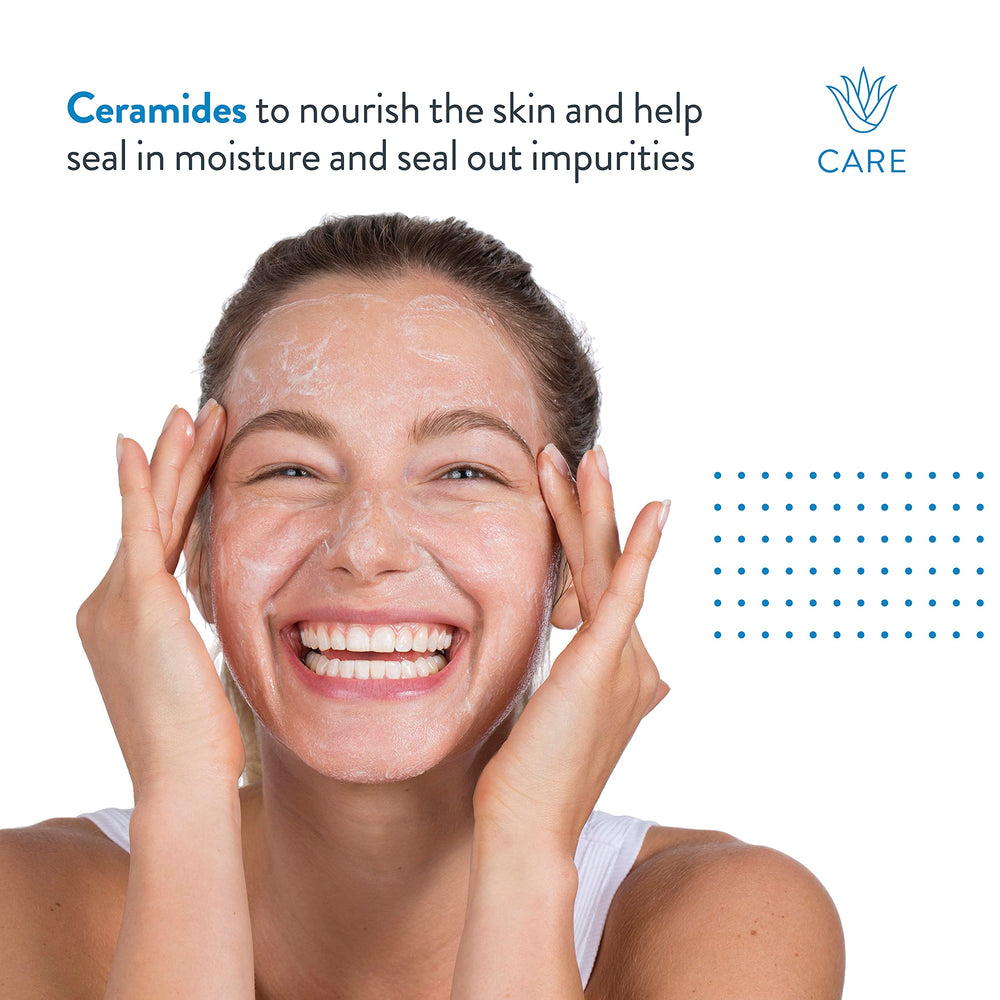 AcneFree foamy texture on fingertip demonstrating gentle lather and ability to cleanse pores