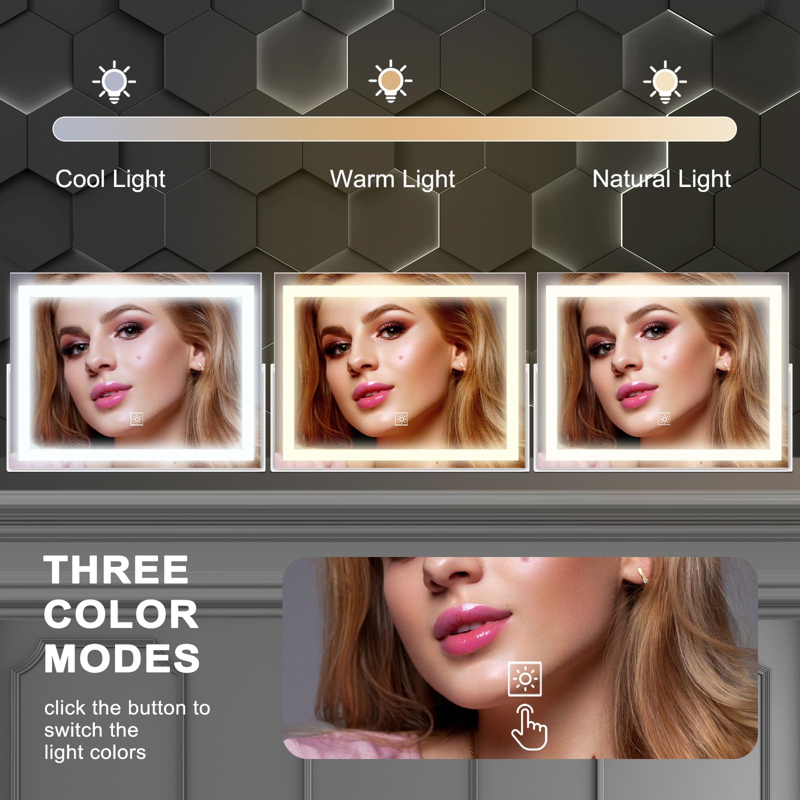 ACOLAR mirror in use by person applying makeup demonstrating precise visibility benefit