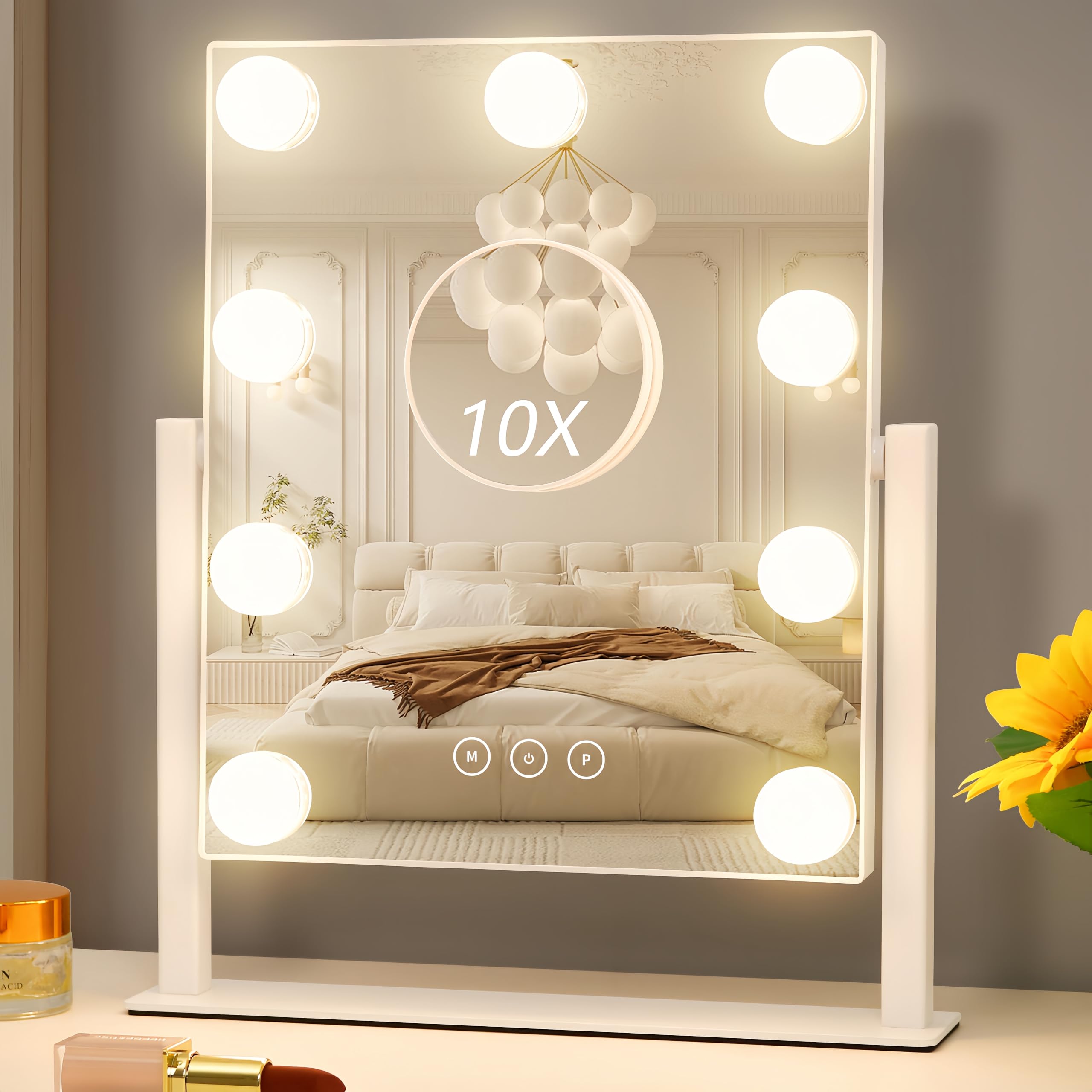 Acoolda front view vanity mirror showing LEDs and frame, improves makeup accuracy