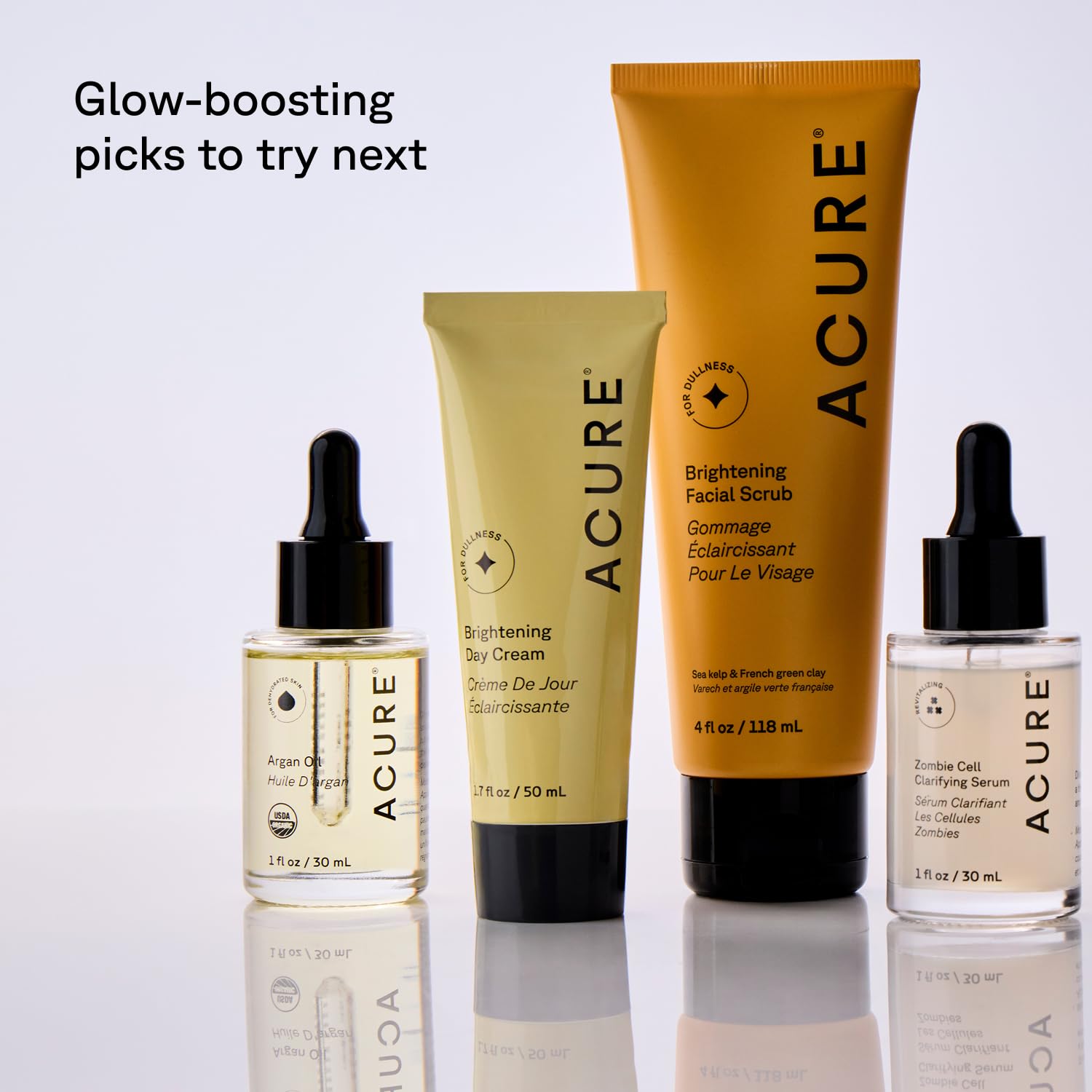 Acure brightening night cream label close-up showing vegan and cruelty-free certifications