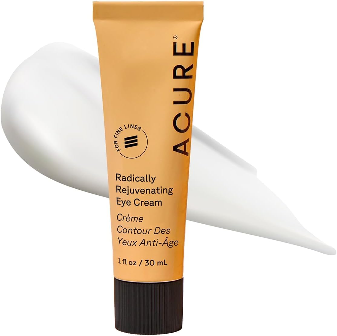 Acure eye cream front packaging showing jar and box, clear product branding and benefits
