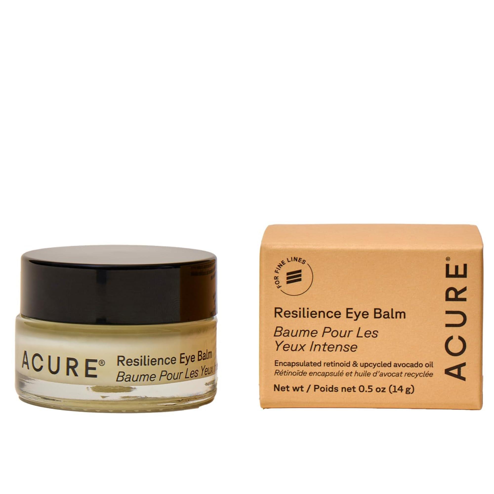 Acure resilience eye balm front jar shows clean packaging and easy application benefit