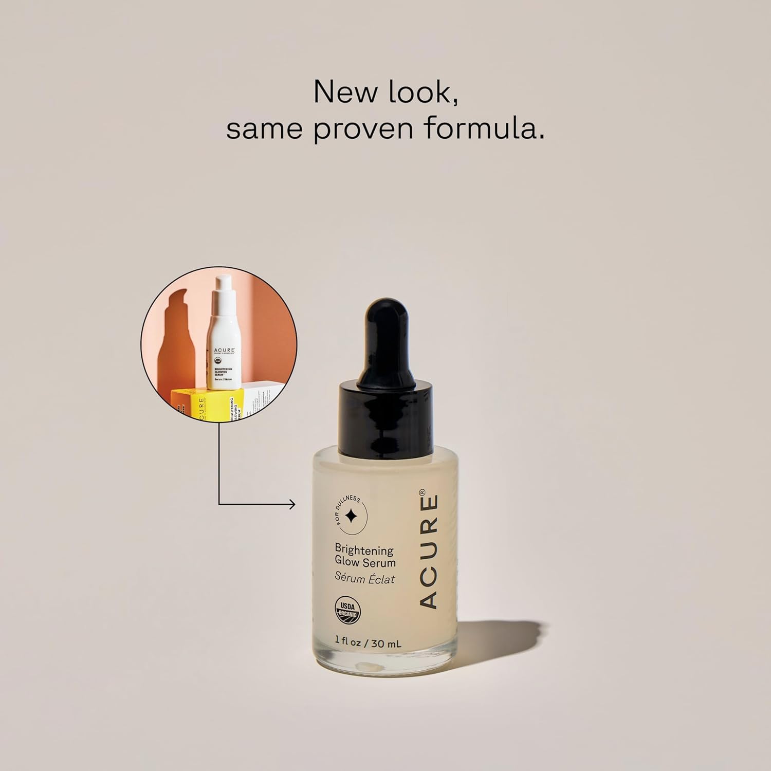 Acure dropper releasing serum, close-up texture demonstrates fast absorption benefit