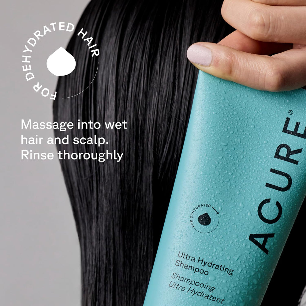 Acure duo staged on bathroom shelf for hydrated hair routine inspiration