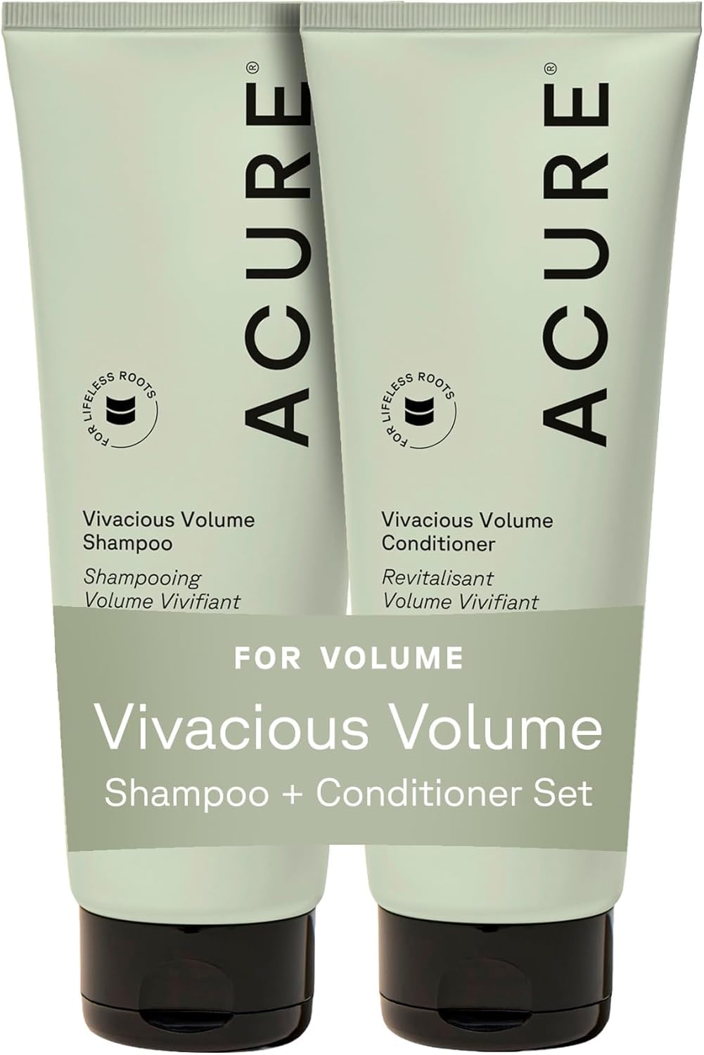 Acure front packaging showing Vivacious Volume set and label, boosting shelf appeal