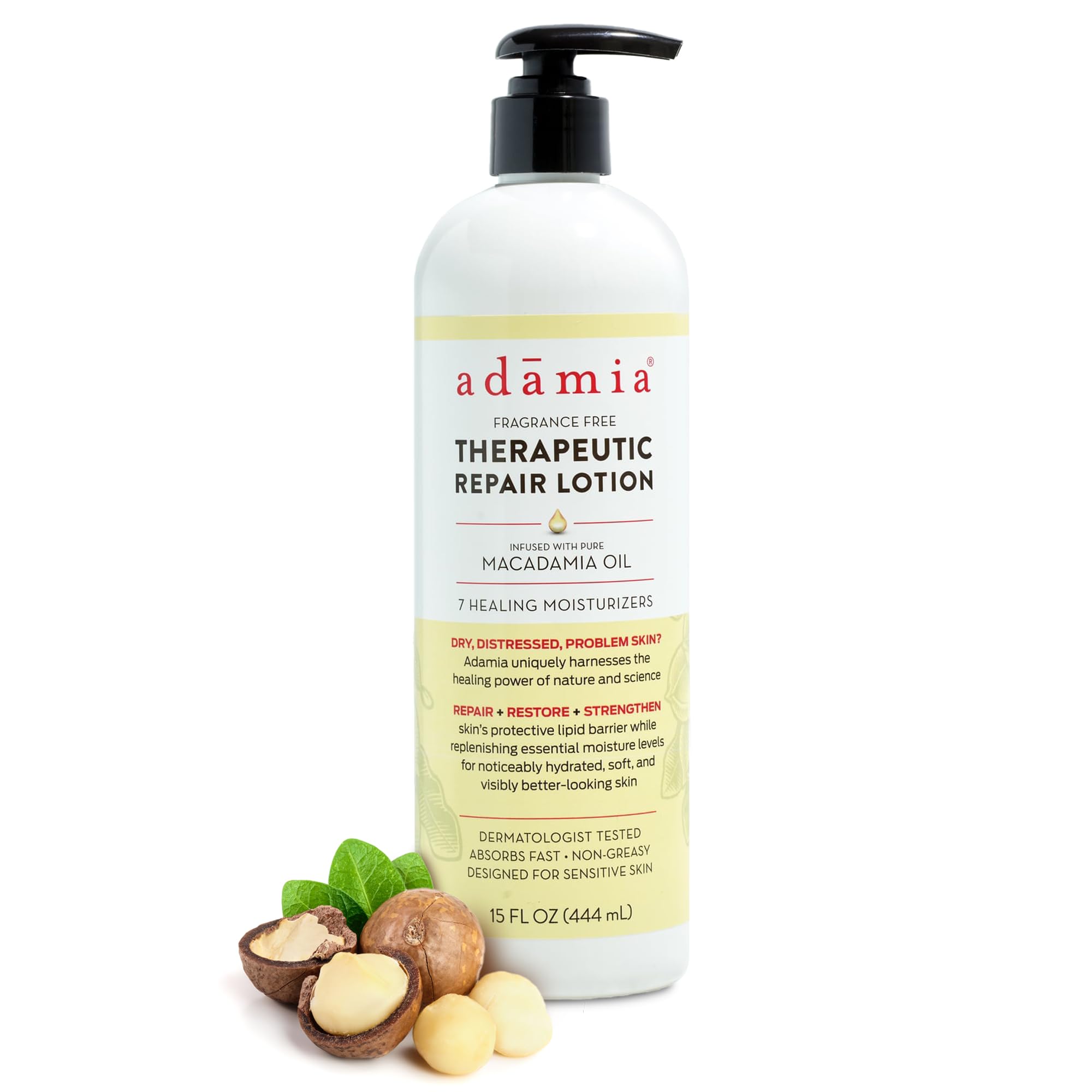 Adamia front pump bottle showing packaging and easy dispensing benefit
