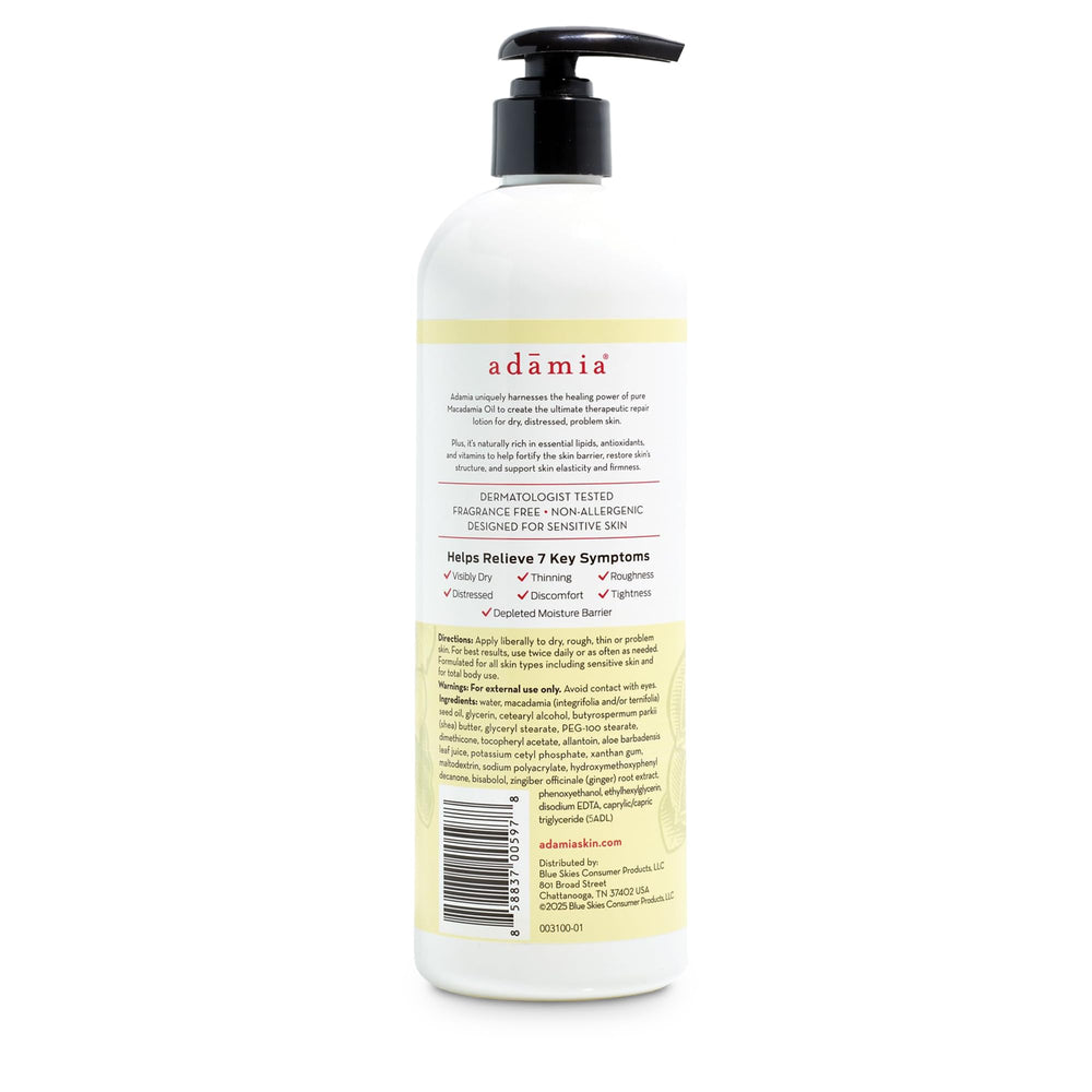 Adamia lotion texture close-up showing creamy, non-greasy hydration