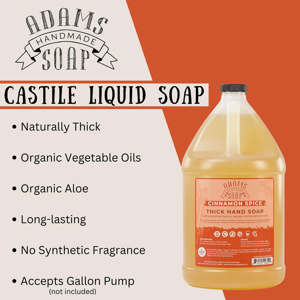 Adams Handmade Soap being poured into a dispenser in kitchen showing refill convenience