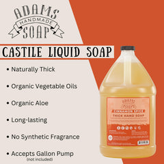 Adams Handmade Soap being poured into a dispenser in kitchen showing refill convenience