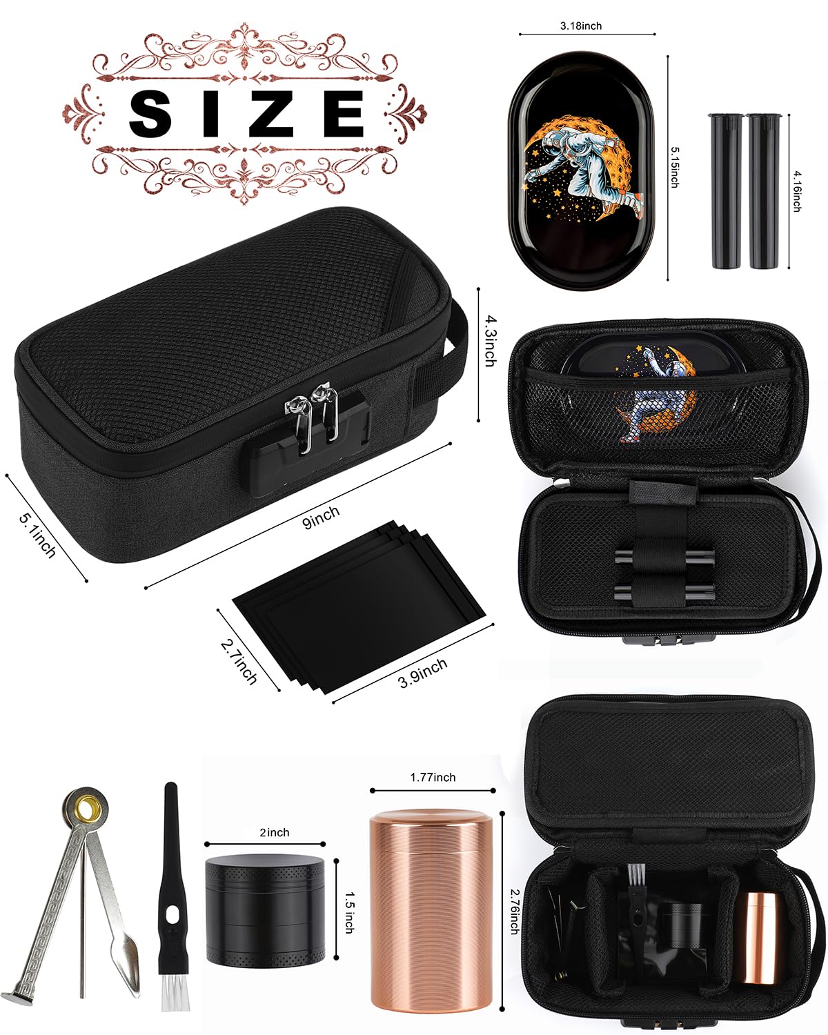 ADCTMOB open interior with included seven-piece kit for organized travel benefit