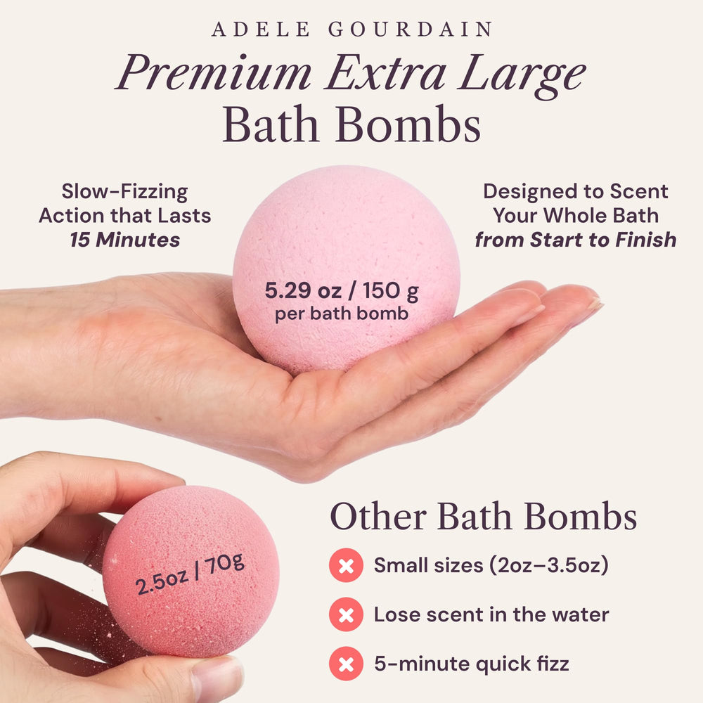 ADELEGOURDAIN individually wrapped bath bombs in box demonstrating fresh, protected packaging