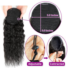 Adette model wearing drawstring ponytail showing blended look and instant volume benefit