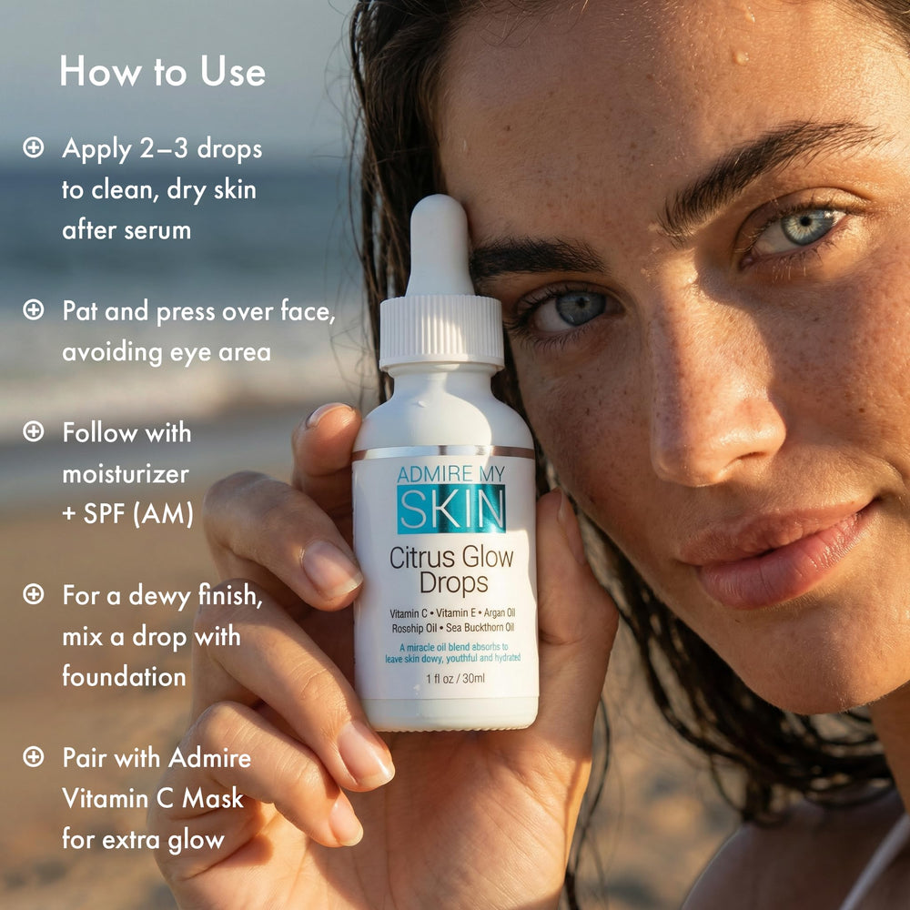 Admire My Skin before and after swipe showing improved skin luminosity benefit