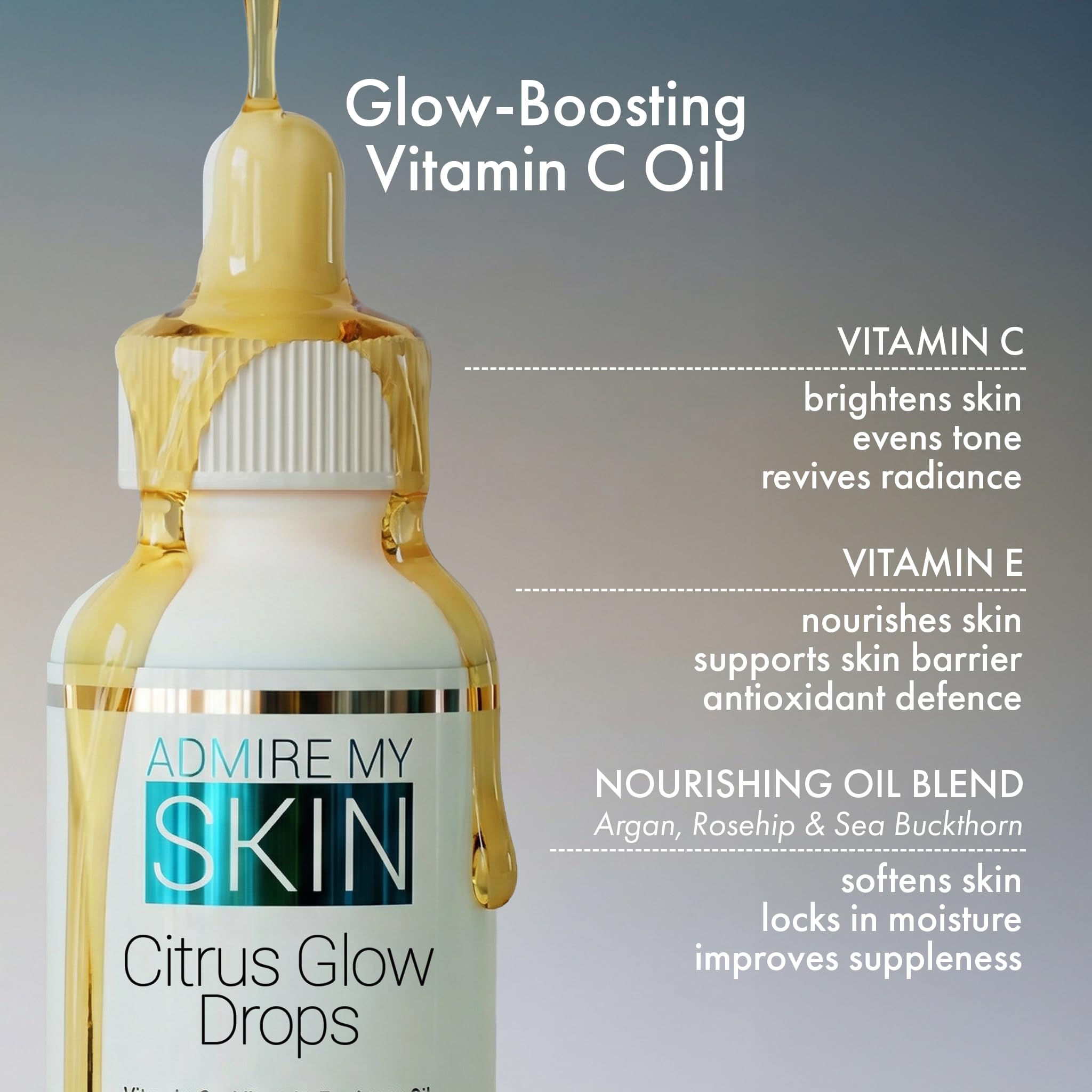 Admire My Skin product staged on vanity showing everyday routine and shelf-ready benefit