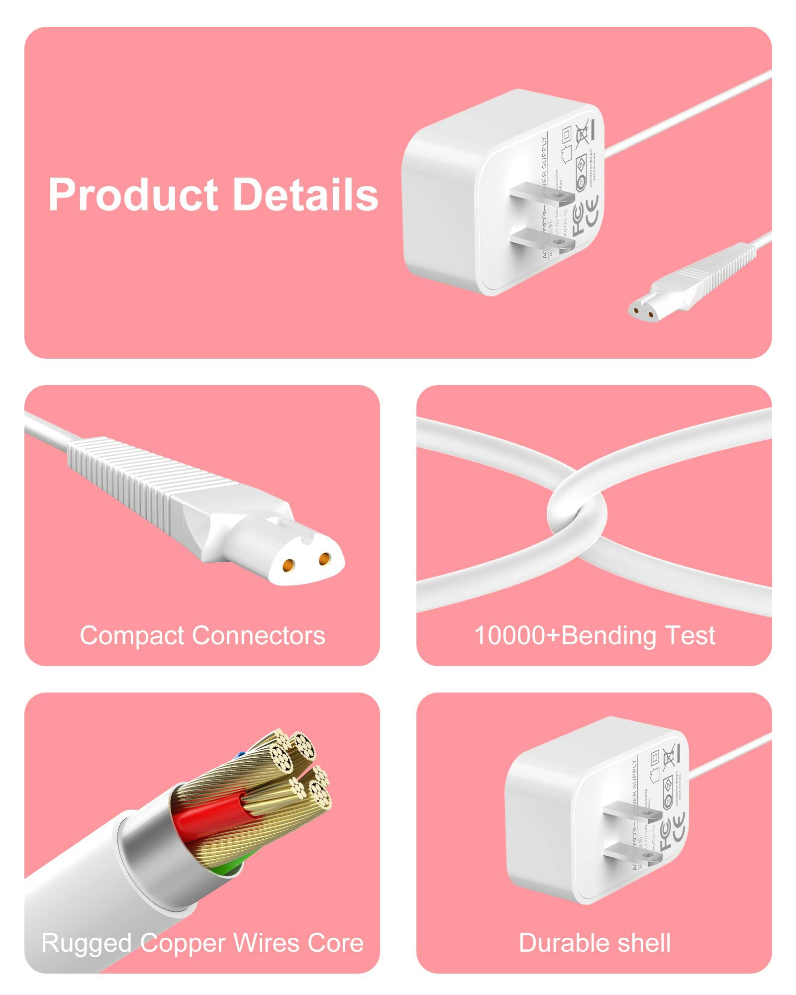 ADRICY Braun charger connector close-up highlighting reinforced strain relief for durability