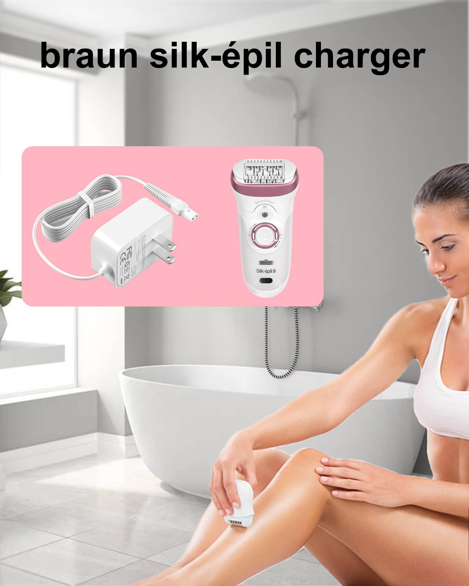 ADRICY Braun charger beside an epilator to show size and compatibility at a glance
