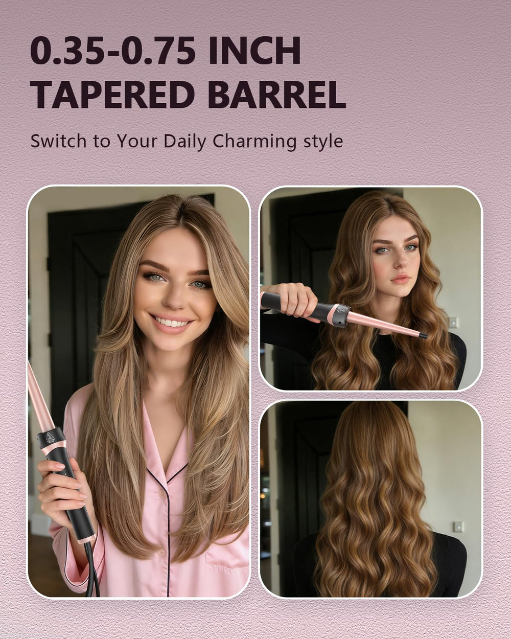 Aduarjo tapered barrel detail demonstrating variable-diameter curls and styling precision