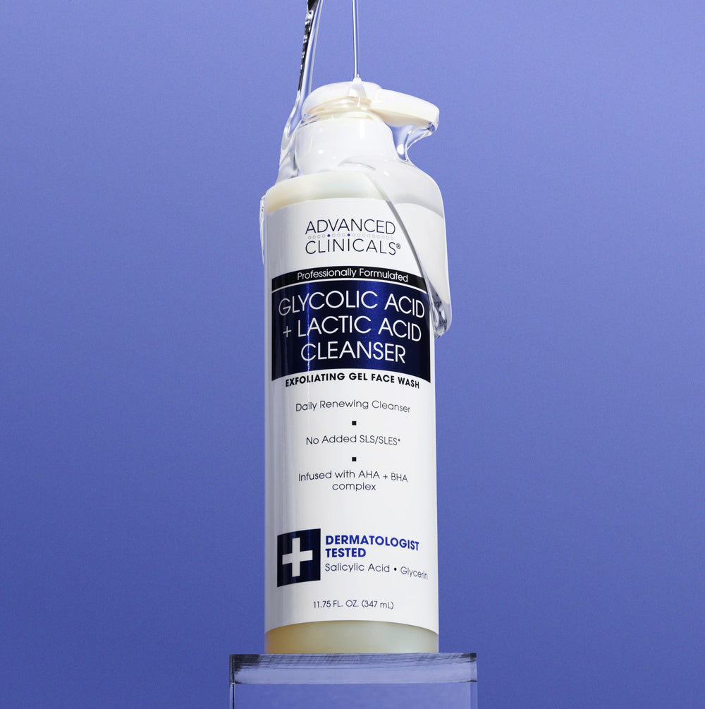 Advanced Clinicals bottle on bathroom shelf suggesting daily routine