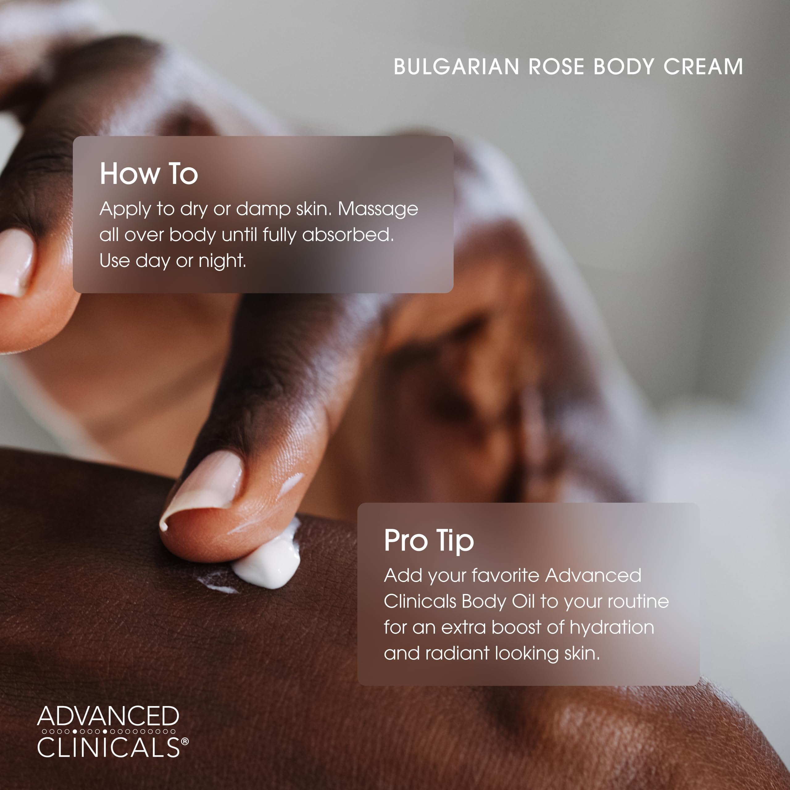 Advanced Clinicals bottle staged on vanity conveying daily use and aesthetic appeal