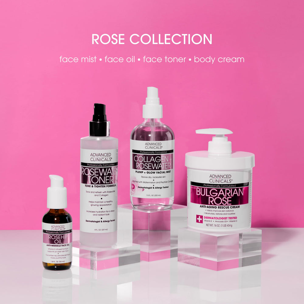 Advanced Clinicals rose petal and extract close-up emphasizing soothing botanical benefit
