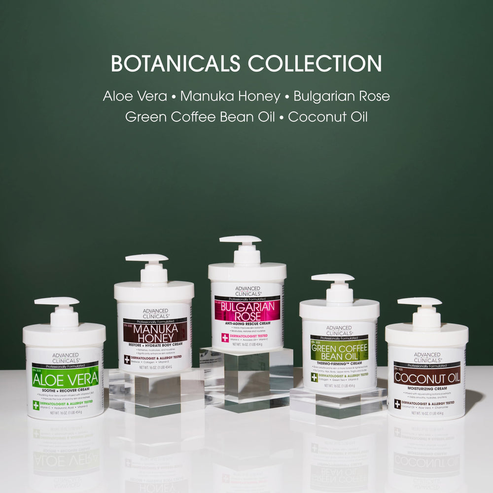 Advanced Clinicals ingredients flatlay with coconut and aloe showing natural support