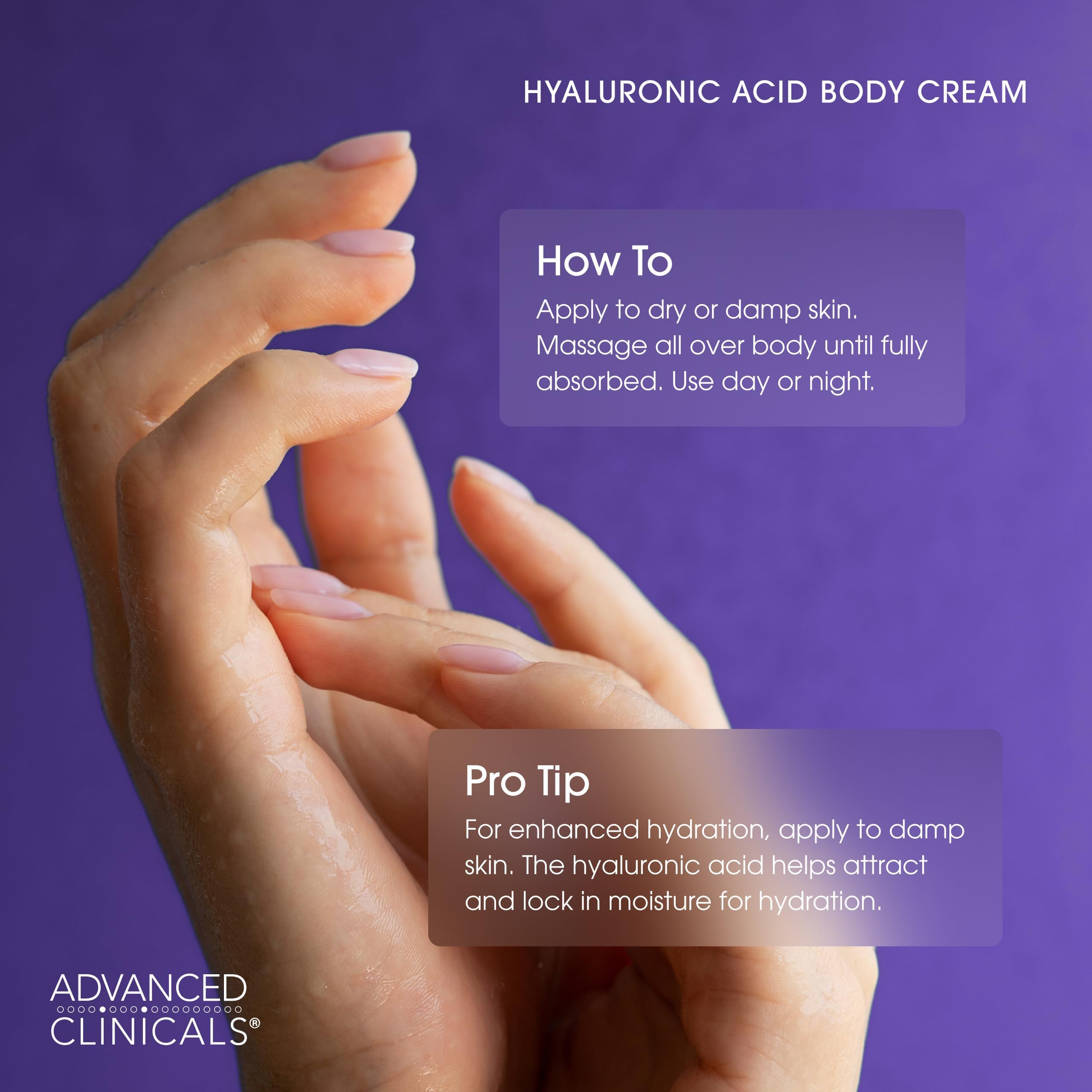 Advanced Clinicals cream being absorbed into skin for fast non-greasy feel