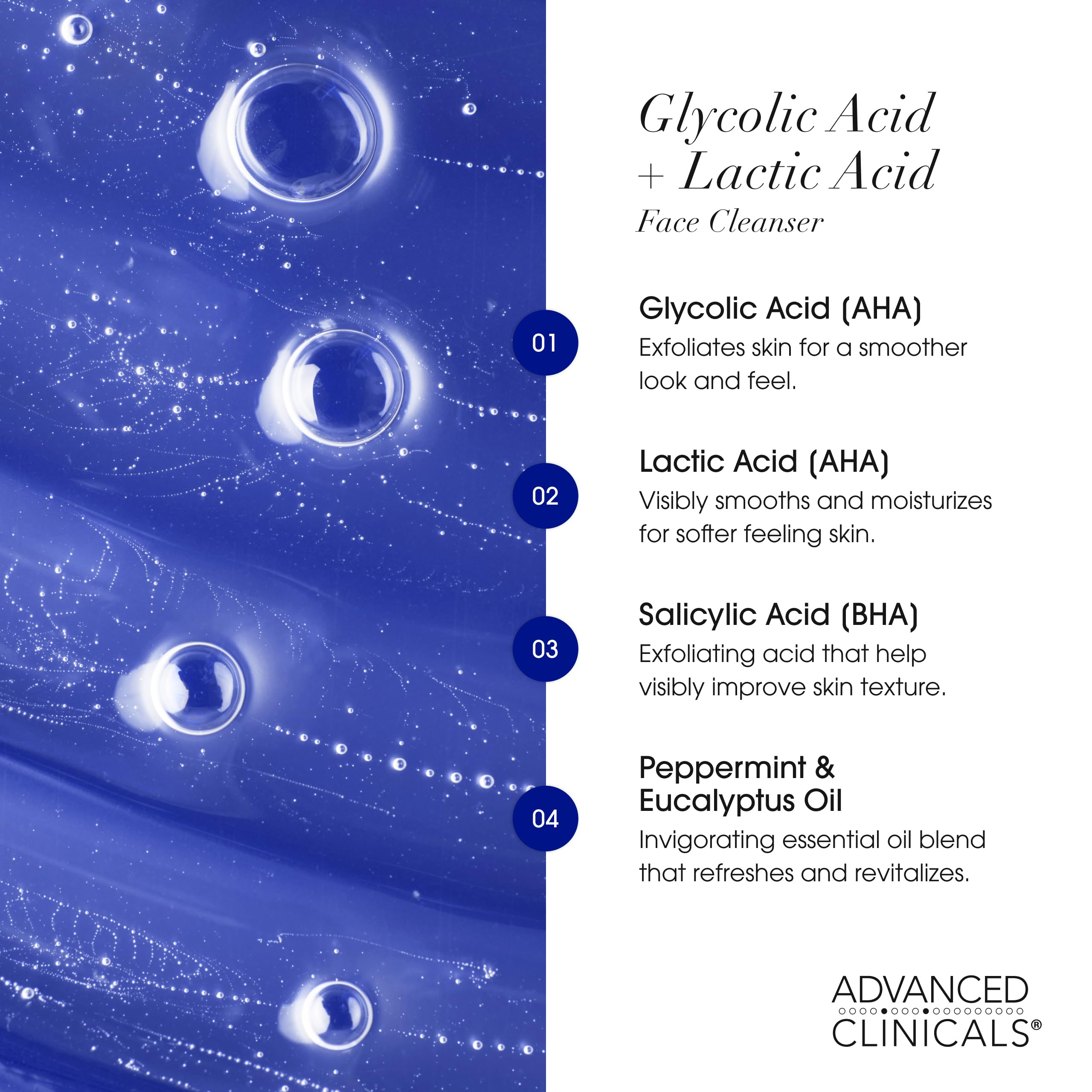Advanced Clinicals lather in hand demonstrating rich foamy cleanse