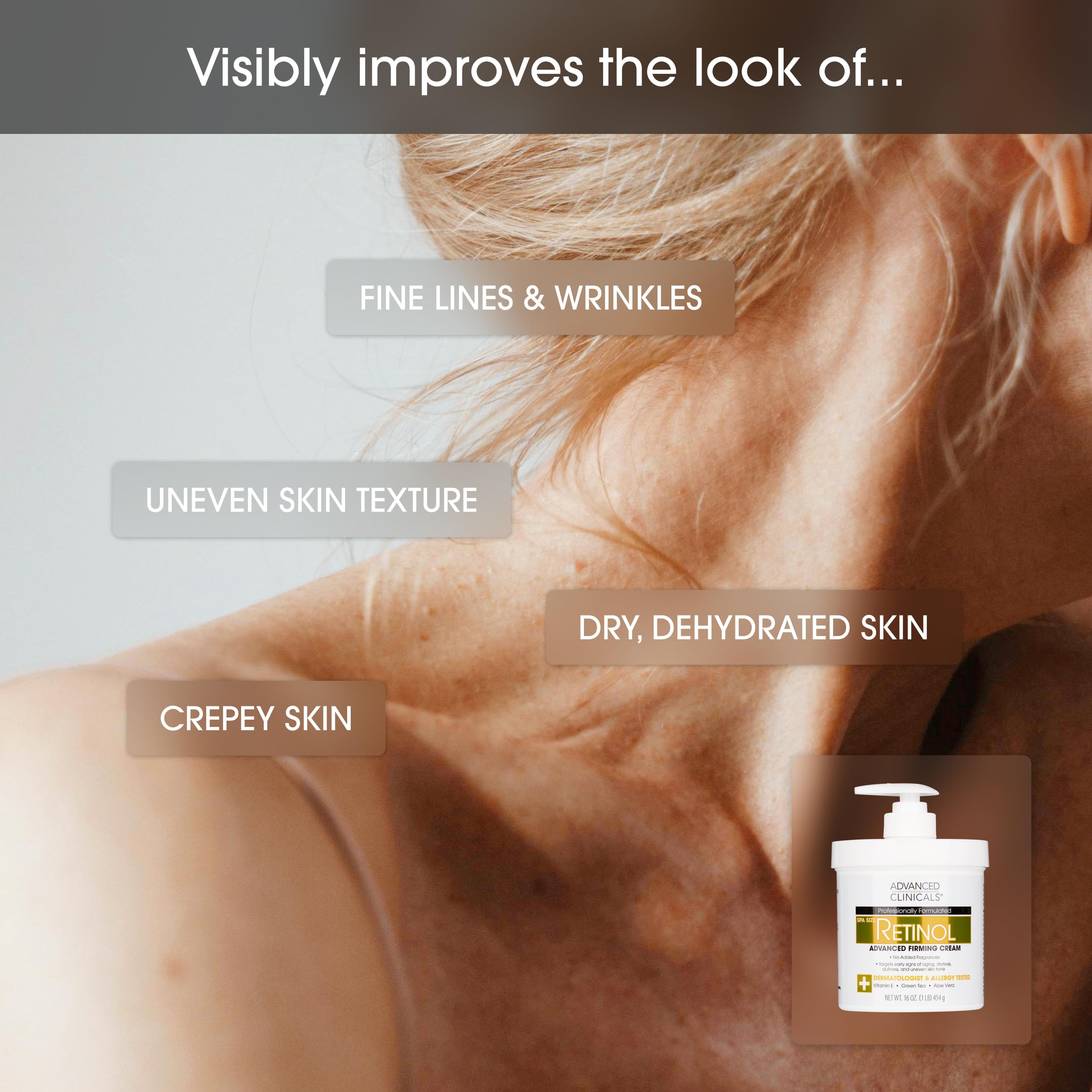 Advanced Clinicals lotion squeezed to show lightweight, plumping consistency