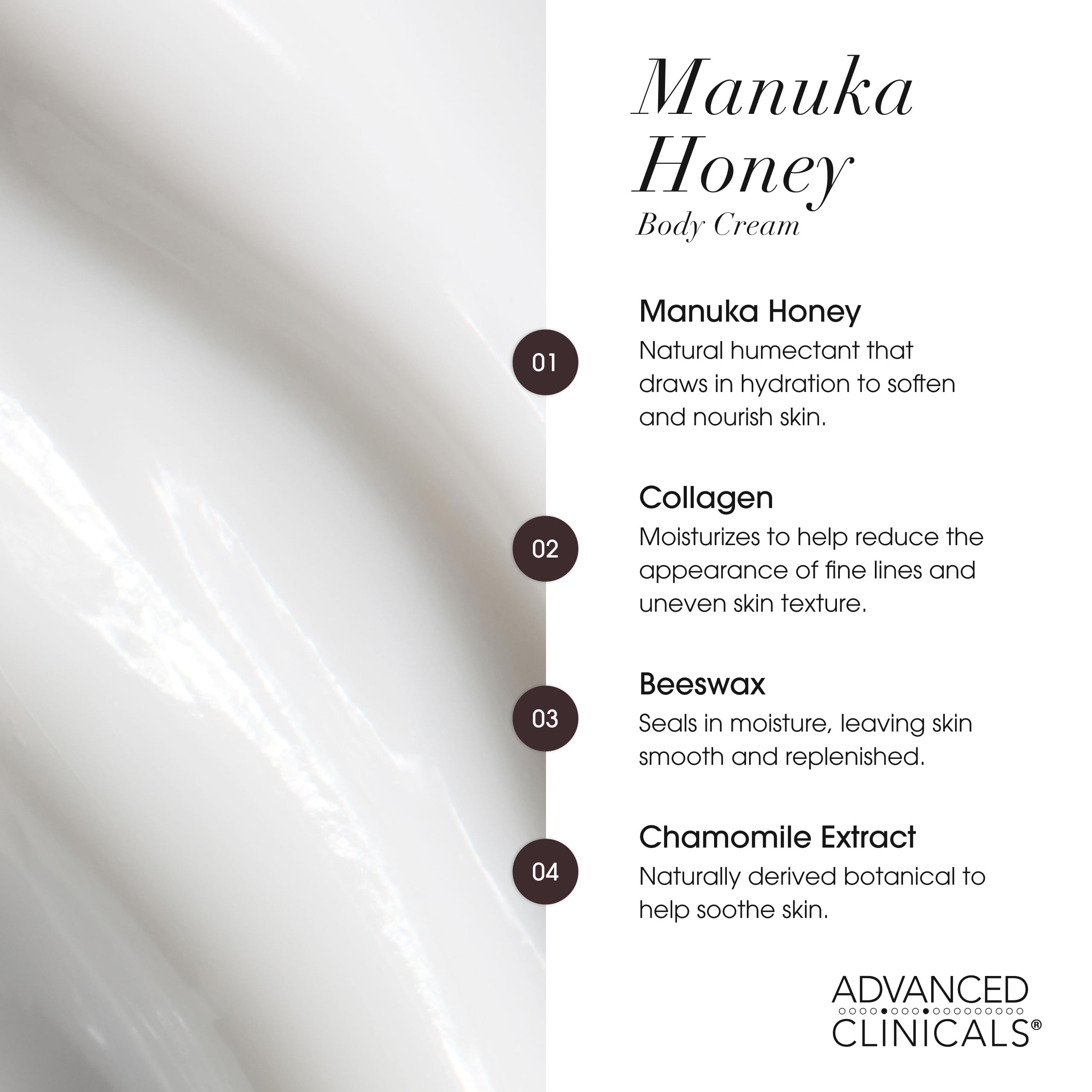 Advanced Clinicals hand applying cream demonstrating quick absorption