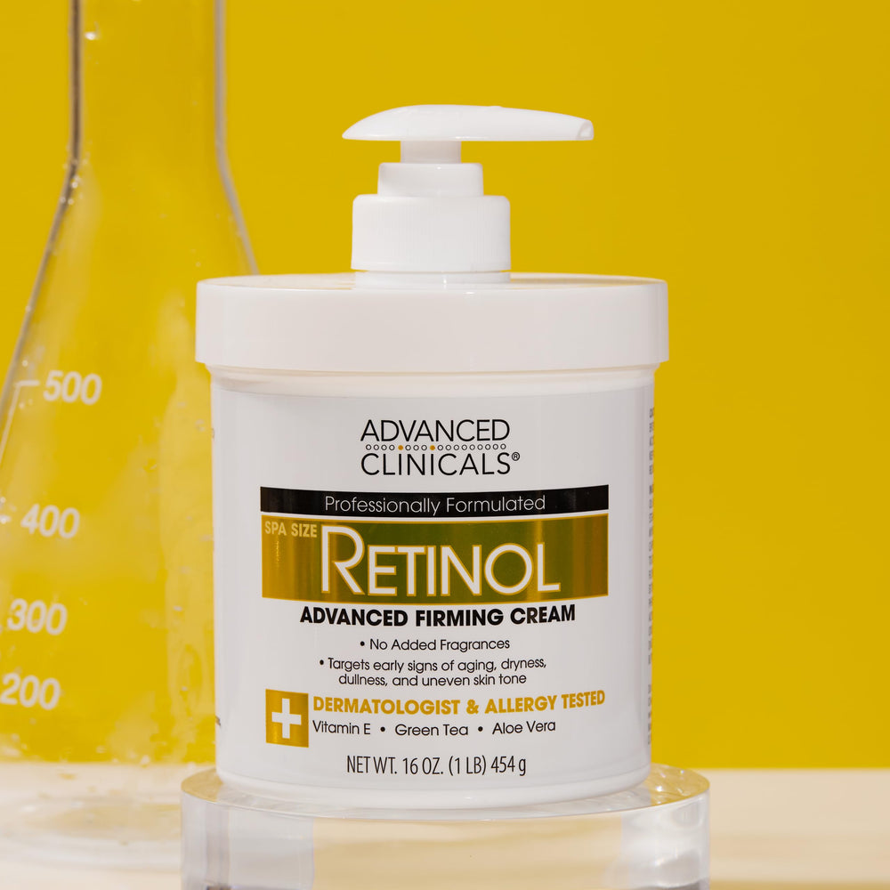 Advanced Clinicals bottle on bathroom vanity at night supporting nightly routine