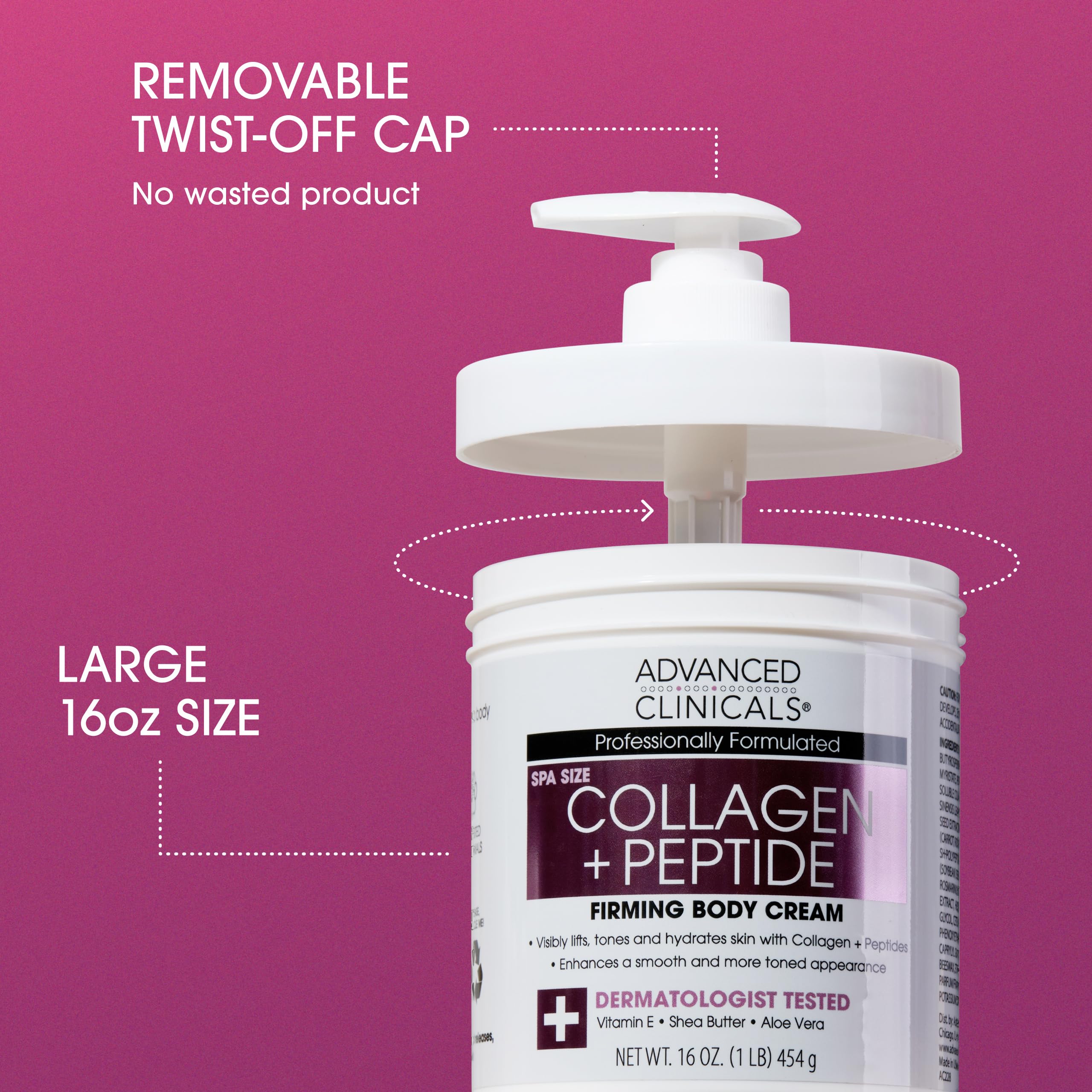 Advanced Clinicals pump dispensing lotion onto hand for easy application and hydration