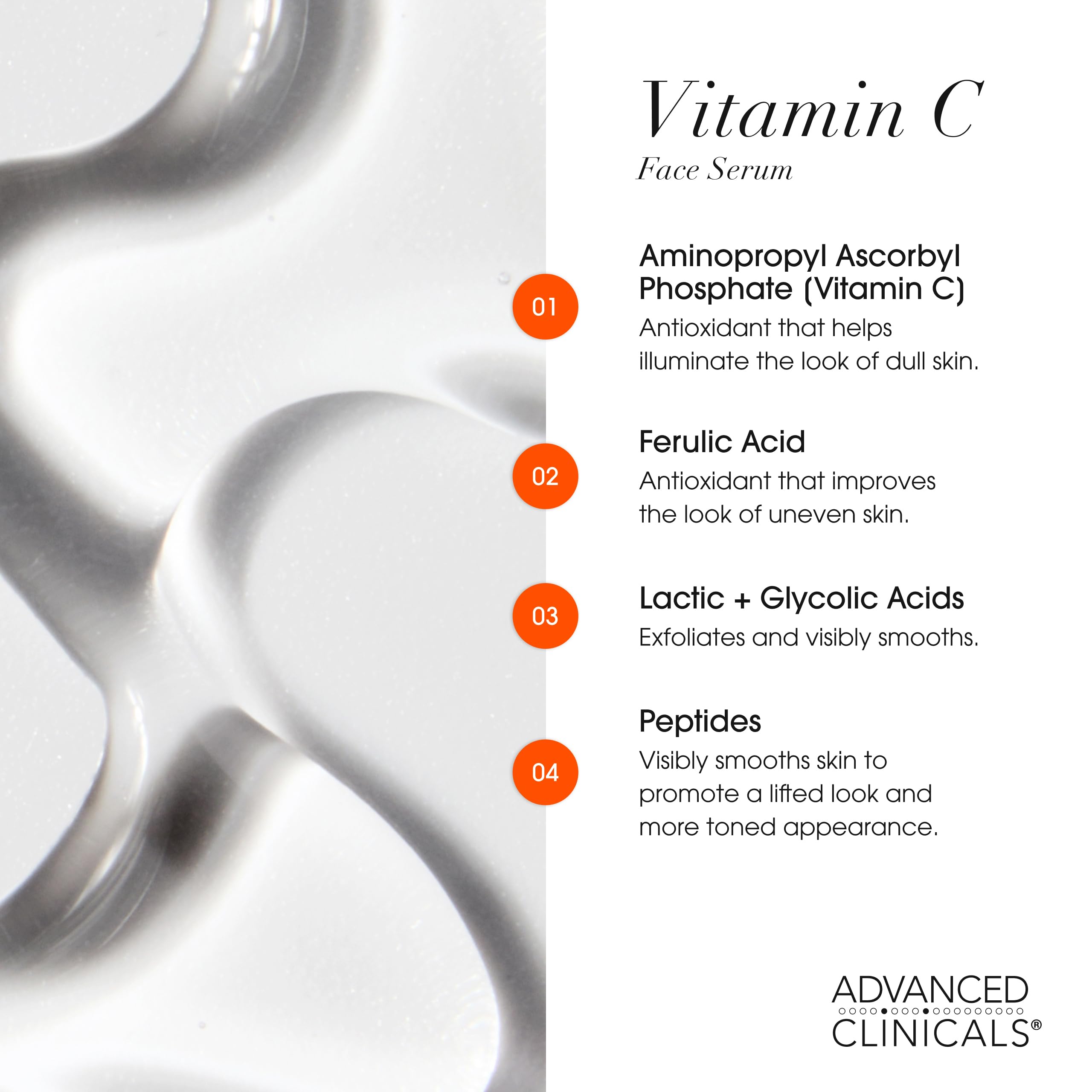 Advanced Clinicals serum on hand showing smooth spreadable consistency
