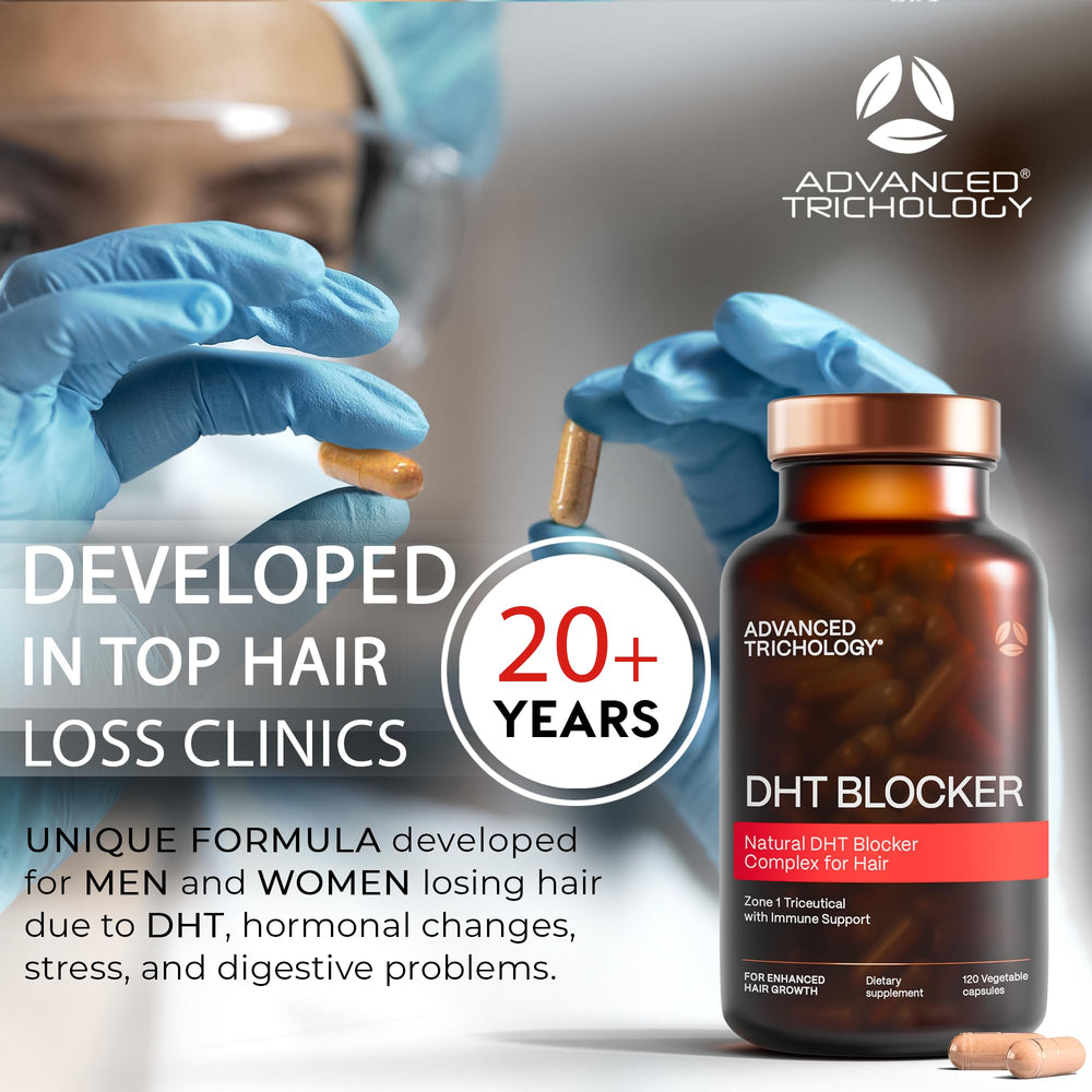 Advanced Trichology capsules close-up showing smooth texture and easy swallowing