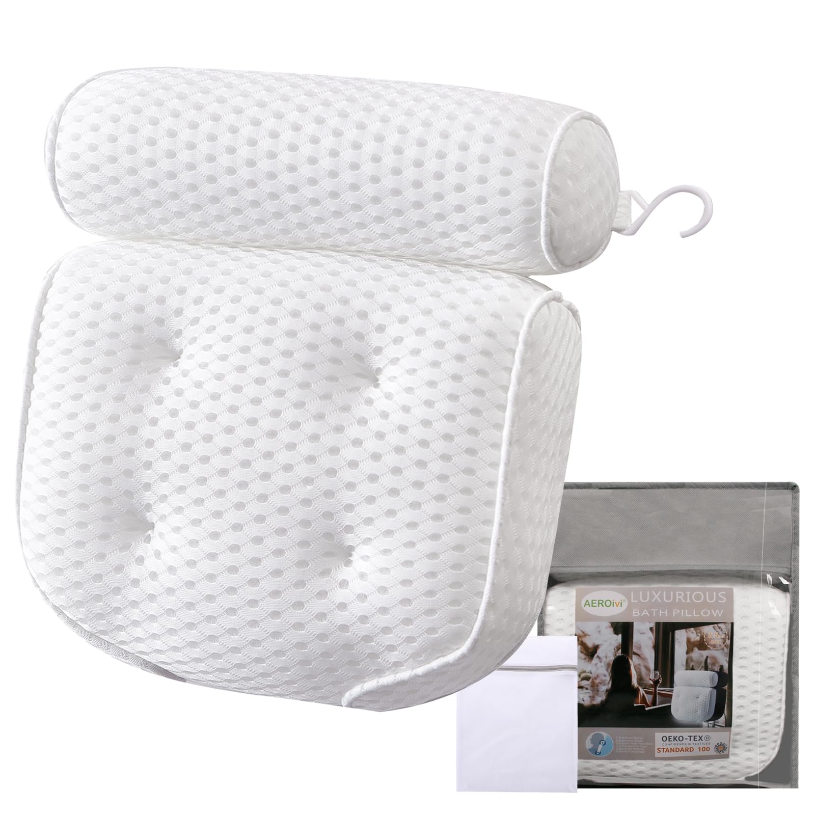 AEROiVi bath pillow front view showing plush neck support and comfort