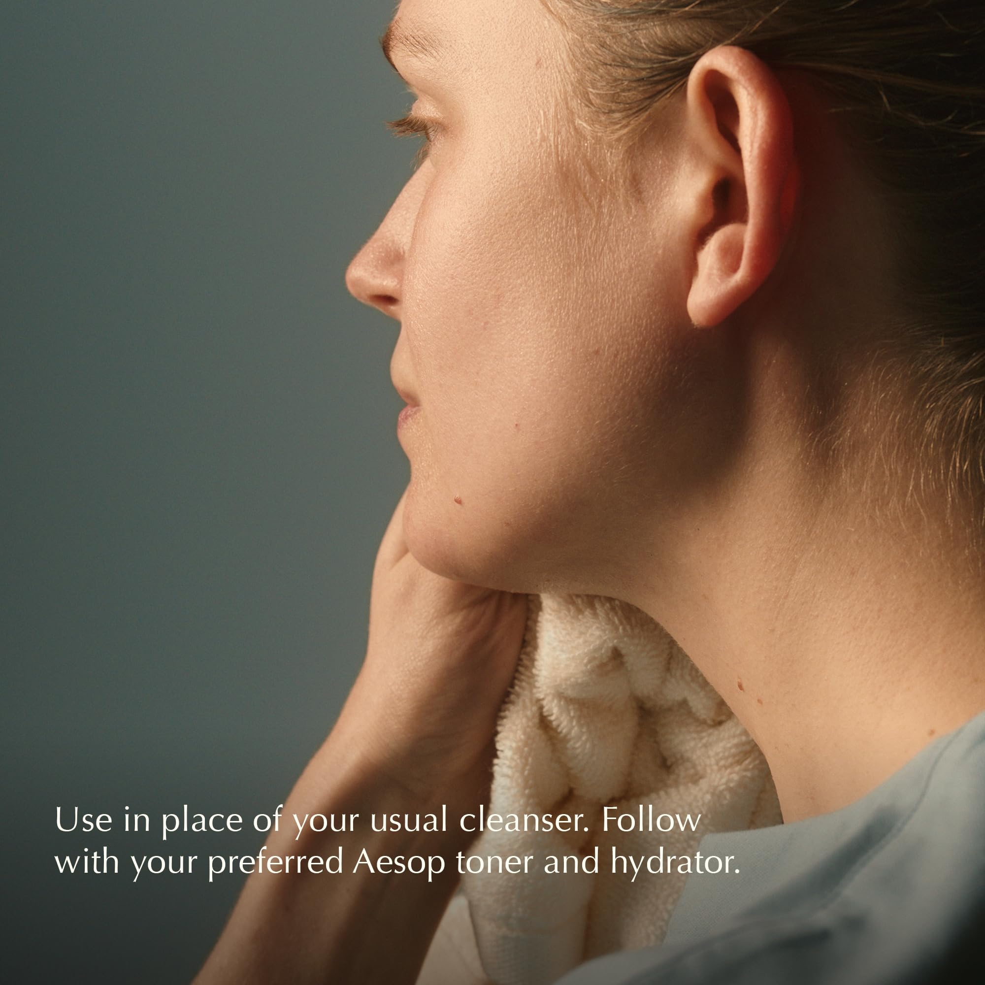 Aesop exfoliant tube on bathroom shelf lifestyle for daily routine benefit