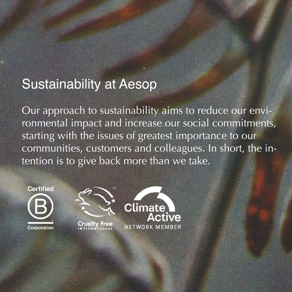 Aesop product with sage leaf flatlay showing botanical sourcing and fresh scent